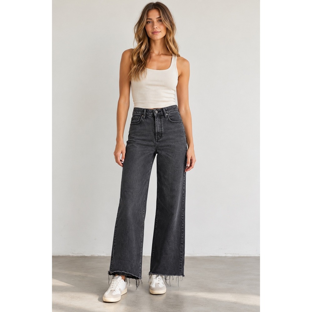 Carly Jean Laurel High Rise Straight Leg Black Frayed Hem Jeans Size 3